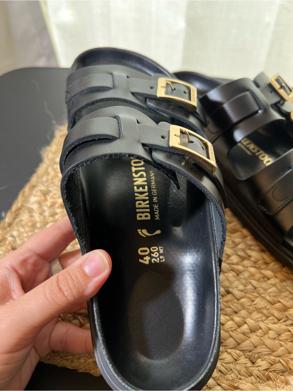Birkenstock Black Milano Sandals with Gold Buckles - Picture 8 of 13